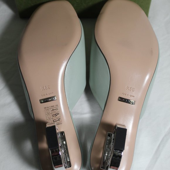 NWB Gucci Interlocking GG Heel Sandals Mules Slip Ons Slides Argento 39.5 772569 - Picture 8 of 9